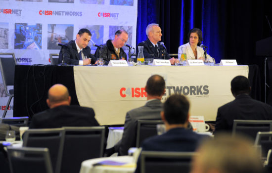 Arlington, VA - 2nd Session, UAS/ISR/Sensors: Intelligence Collection and the Back - End Panel.
Col. Bruce Lyman(USAF), Cpt. Jason Rider(USN) and Simon Ziobro, Department of Defense.
15th Annual C4ISR & Networks Conference in Arlington, Va. on May 26, 2016.
 (Photo by Reza A. Marvashti for Sightline Media Group)